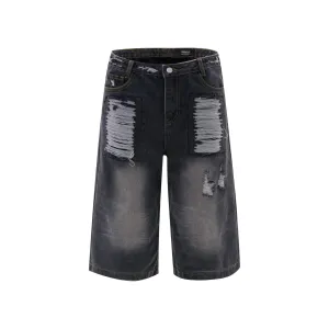 American Style Summer Loose Washed Worn-out Male Pants Straight Leg Men's Denim Shorts Gradient Color Casual 24E1082