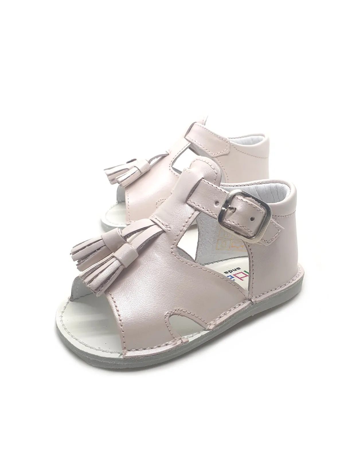 Baby's leather sandals with tassel trims