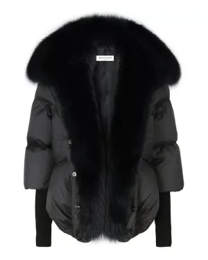 Black Down Jacket with Fox Fur