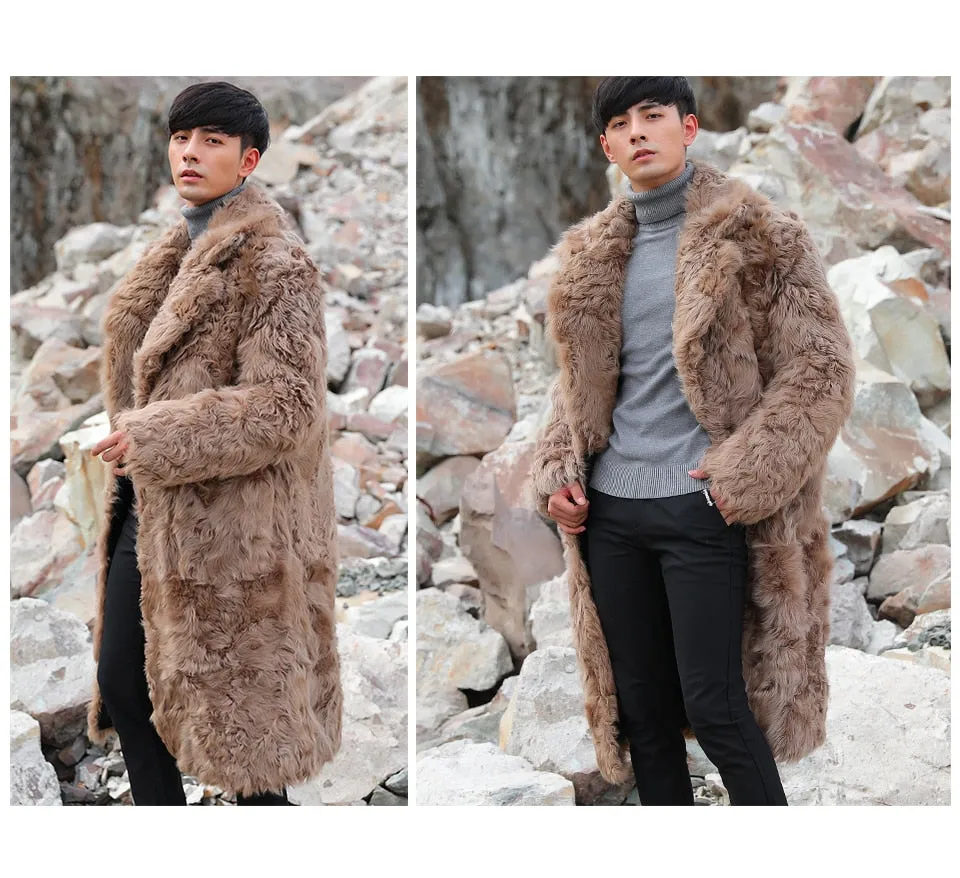 Brown Real Sheep Fur Turn-down Collar Coats