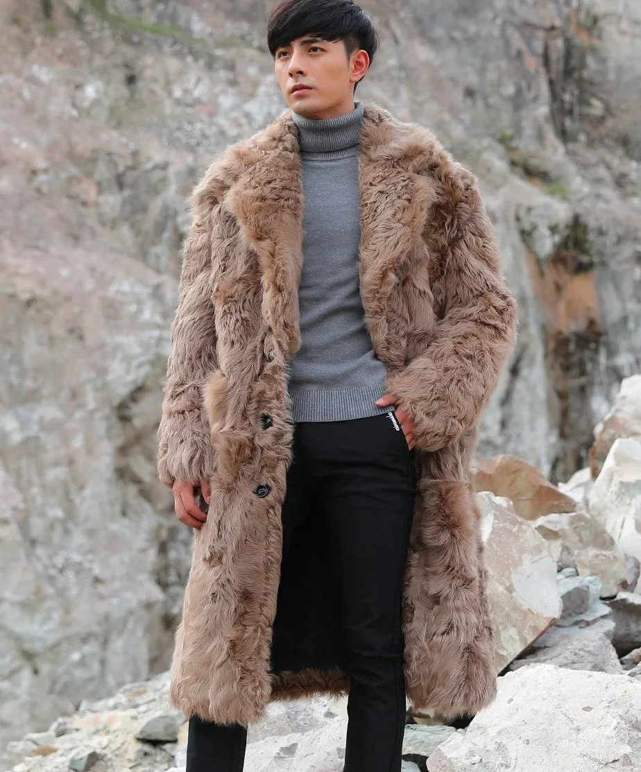 Brown Real Sheep Fur Turn-down Collar Coats