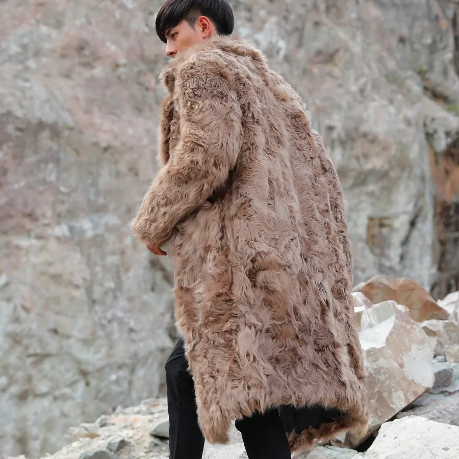 Brown Real Sheep Fur Turn-down Collar Coats