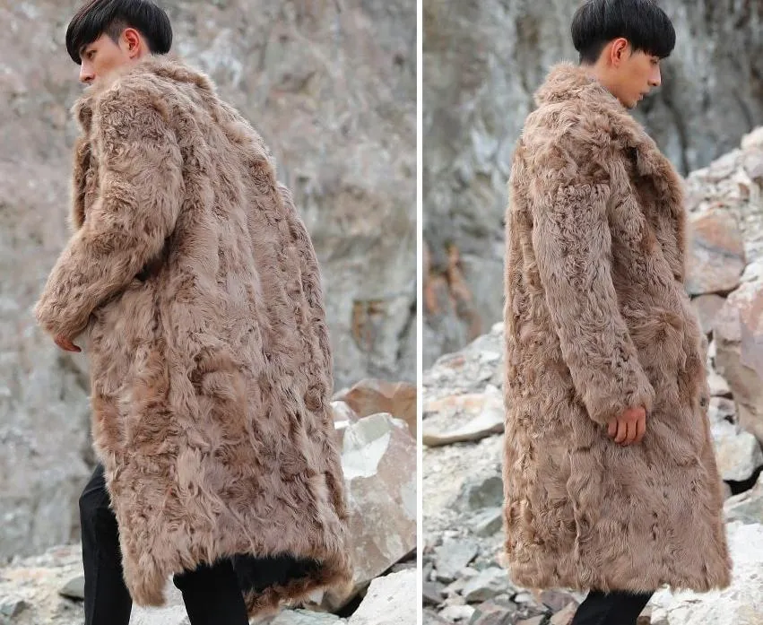 Brown Real Sheep Fur Turn-down Collar Coats