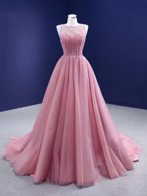 Chic A-line Princess Prom Dress Pink Luxury Custom Evening Gowns DWS6729