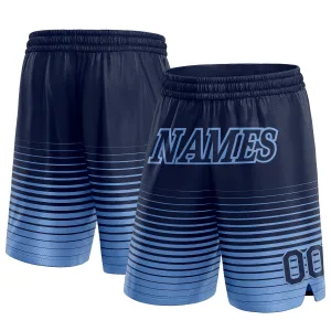 Custom Navy Light Blue Pinstripe Fade Fashion Authentic Basketball Shorts