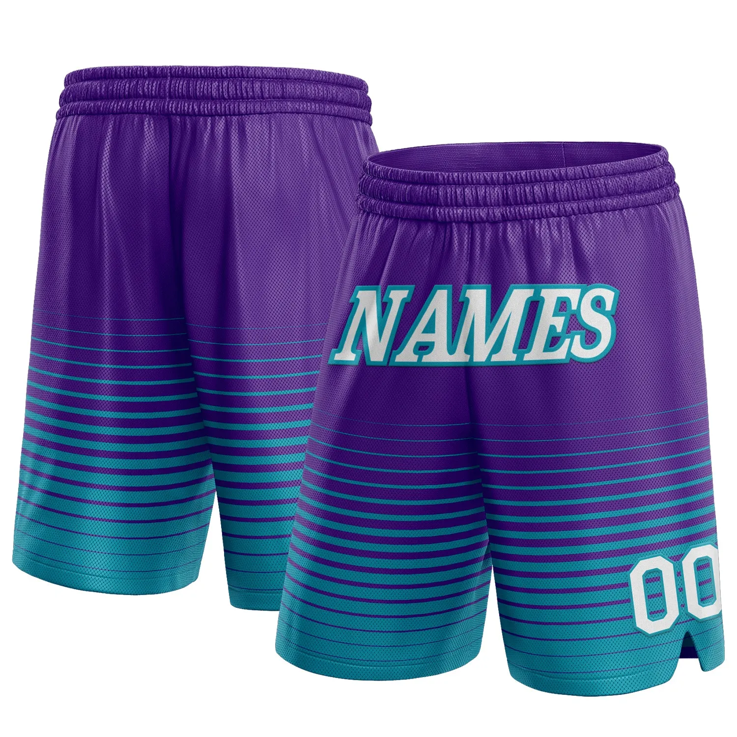 Custom Purple White-Teal Pinstripe Fade Fashion Authentic Basketball Shorts