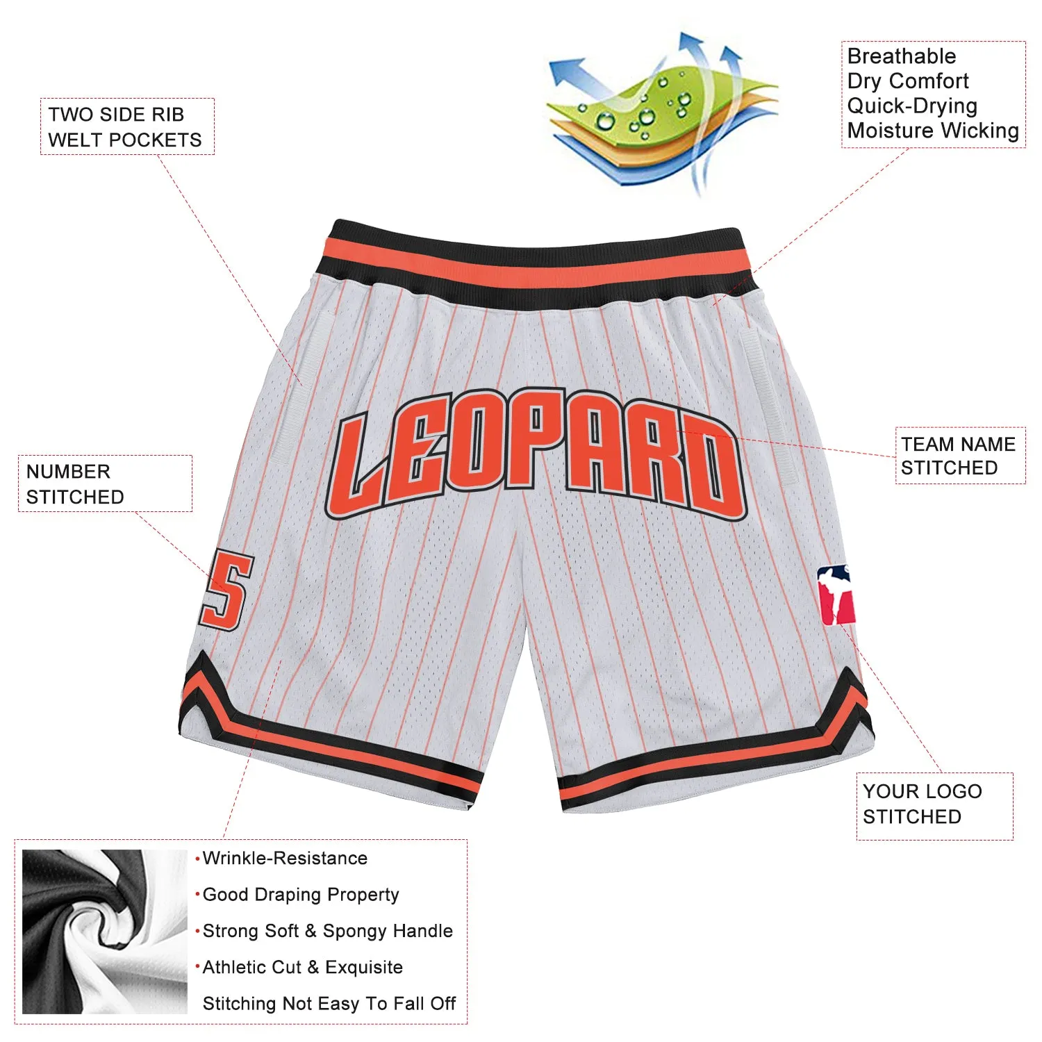 Custom White Orange Pinstripe Orange-Black Authentic Basketball Shorts