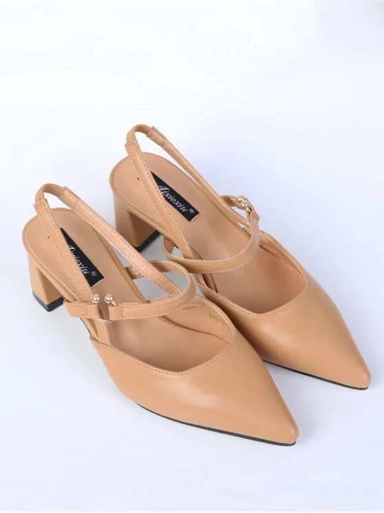 Cute Pointed Toe Chunky Heel Slingback Pumps