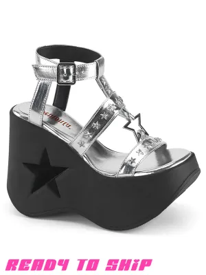 DEMONIA DYNAMITE-12 SANDALS - SILVER METALLIC VEGAN LEATHER