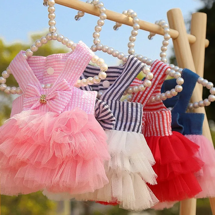 Dog Summer Dress Cat Lace Skirt Pet Clothing Chihuahua Stripe Skirt Puppy Cat Princess Apparel Cute Puppy Clothe Dog Accessories