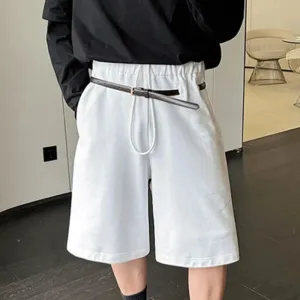 Fashion Summer Men's Shorts Loose Knitting Drawstring Straight Wide Leg Male Casual Trousers Solid Color Menwear 9C6410