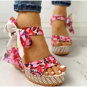 Floral Print Wedge Sandals