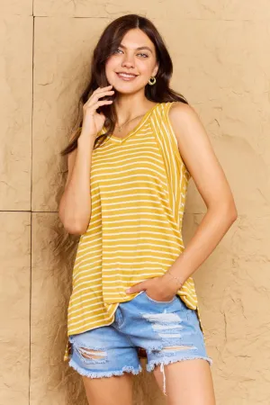 Full Size Striped Sleeveless V-Neck Top