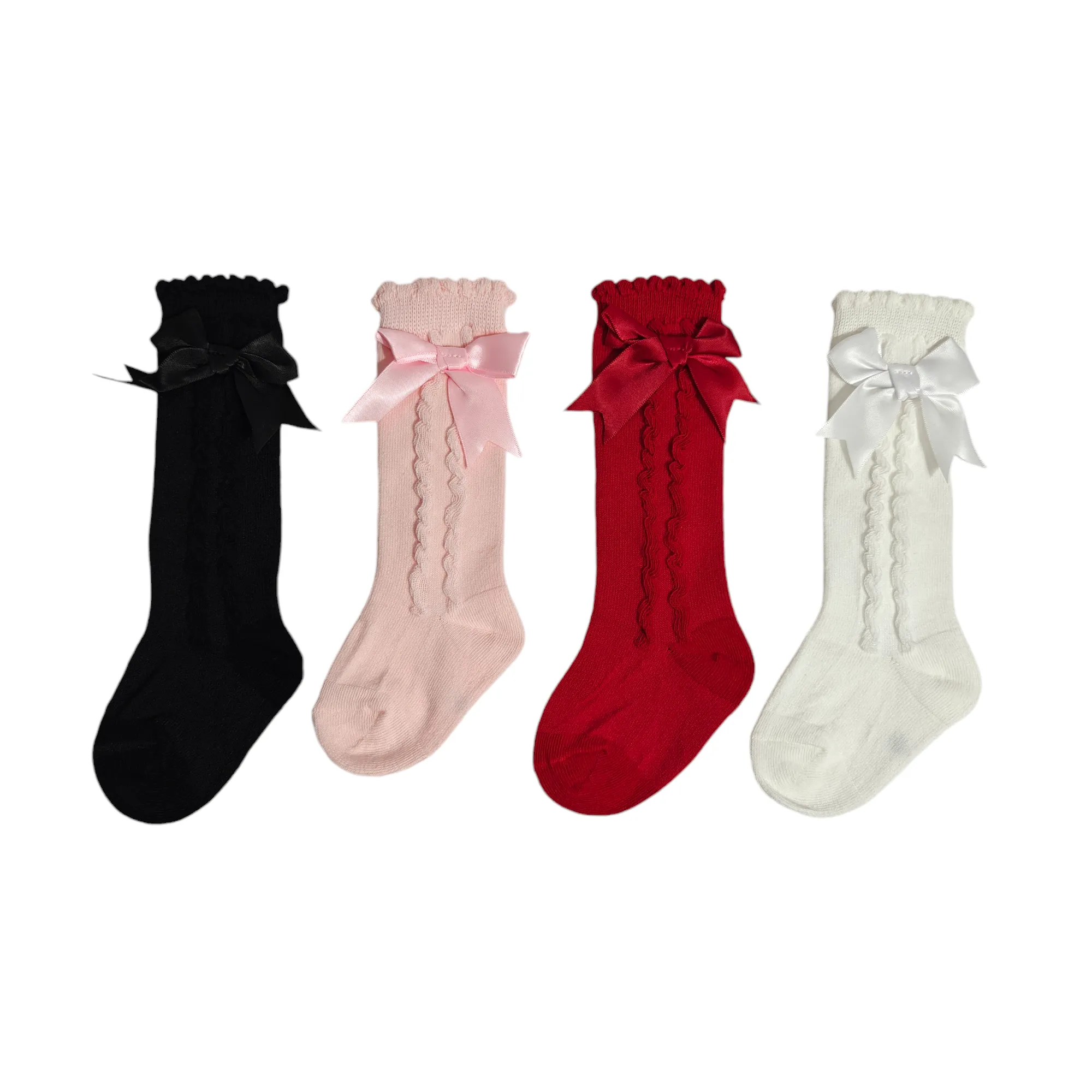 GIRLS' SWIRL & BOW DETAILED LONG SOCKS