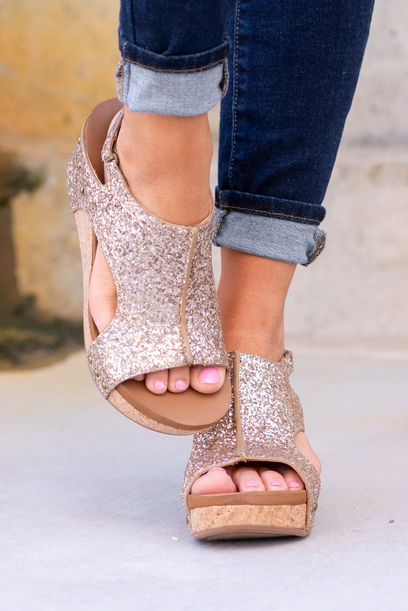 Glitterati Culver Wedge Sandals - Gold