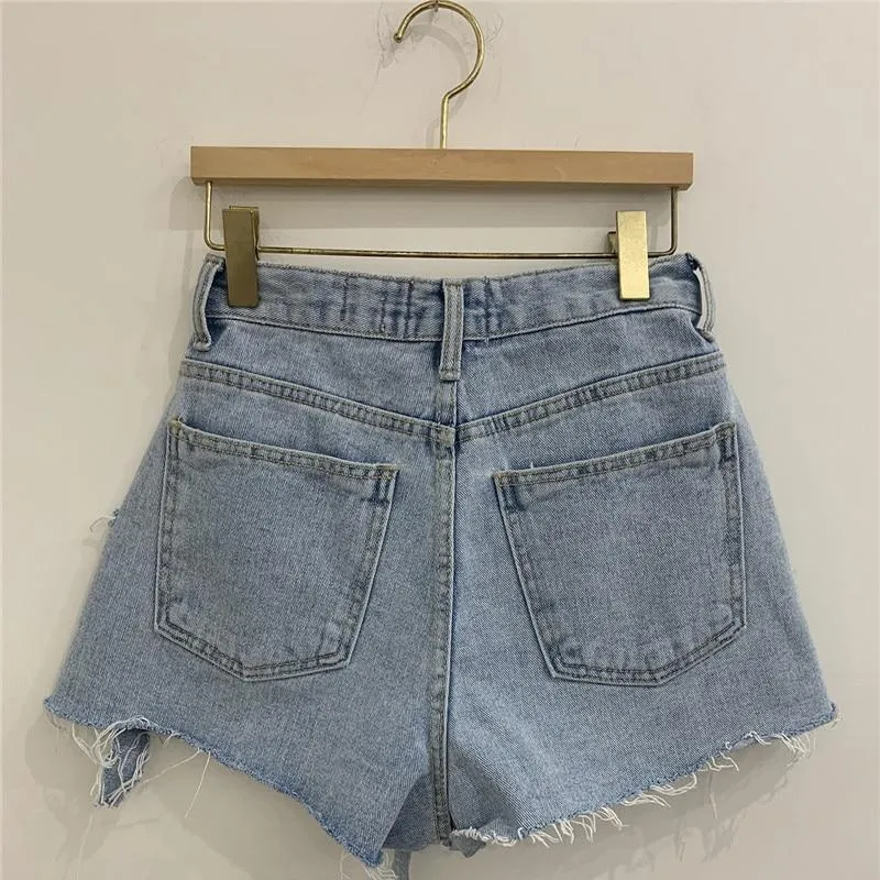 High Waist A-line Women Denim Shorts Ladies Tassels Jeans Shorts