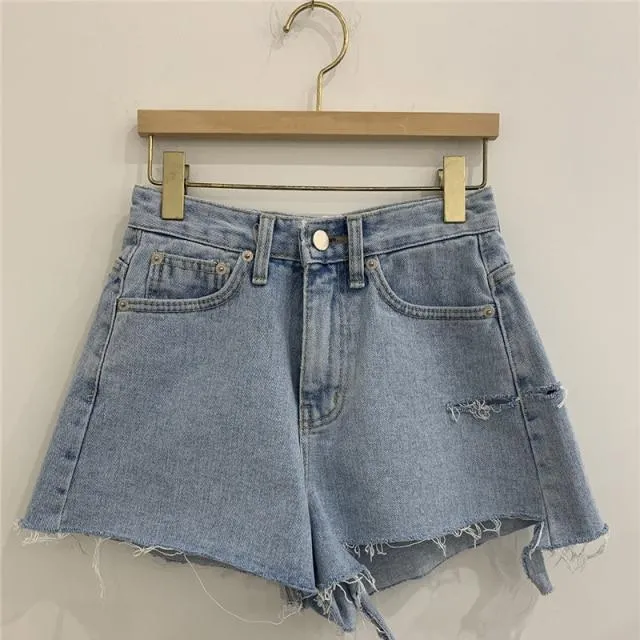 High Waist A-line Women Denim Shorts Ladies Tassels Jeans Shorts