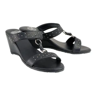 Milwaukee Leather MBL9450 Women's Black Studded Double Strap Fashion Casual Wedge Sandals