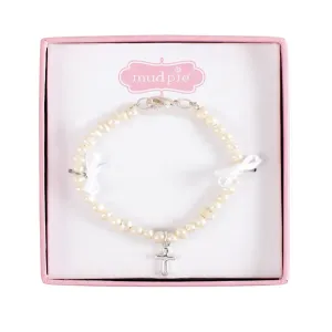 PEARL BRACELET WITH SILVER CROSS