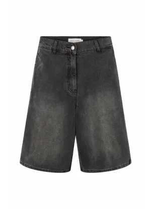 Rabens Saloner Raha Denim Black Wide Shorts Washed Black Denim