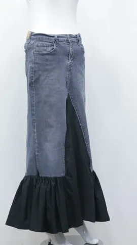 Rework Denim Skirts With Frayed Bottom