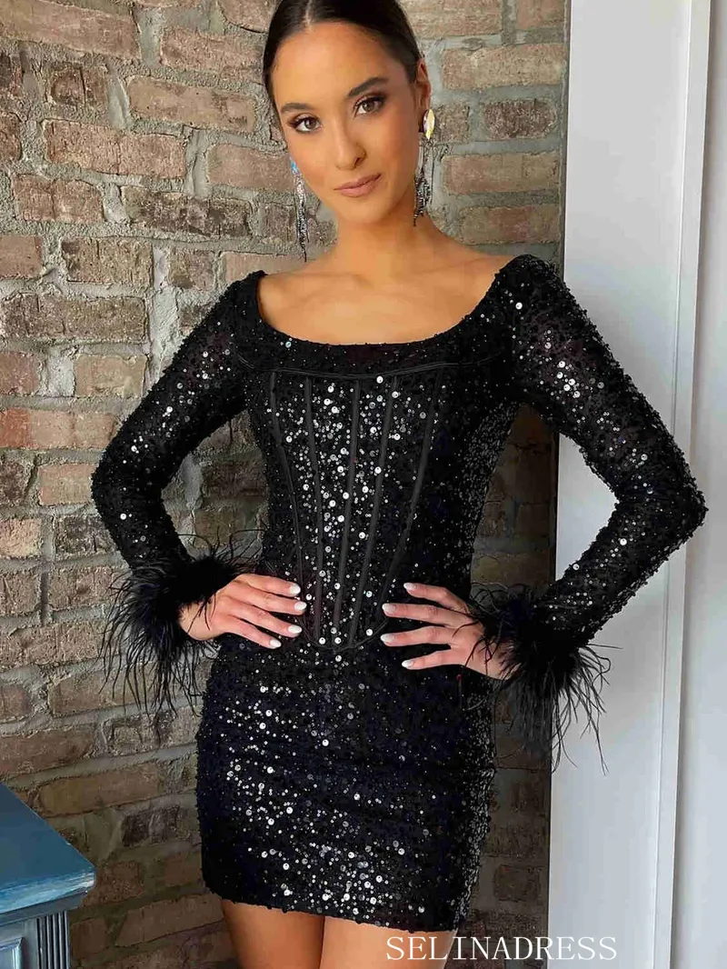 Sheath/Column Sequins Black Short Homecoming Dress #EWR710