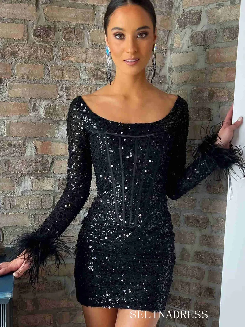 Sheath/Column Sequins Black Short Homecoming Dress #EWR710