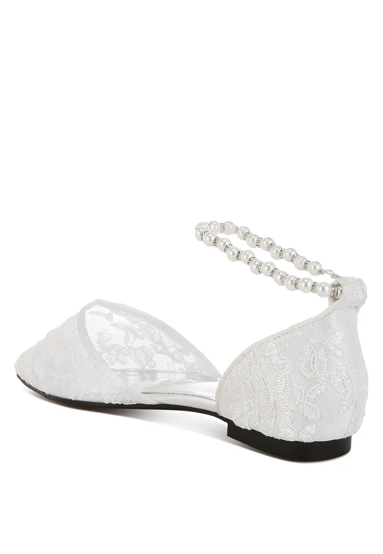 Shrami Pearl & Rhinestone Strap Flat Sandals