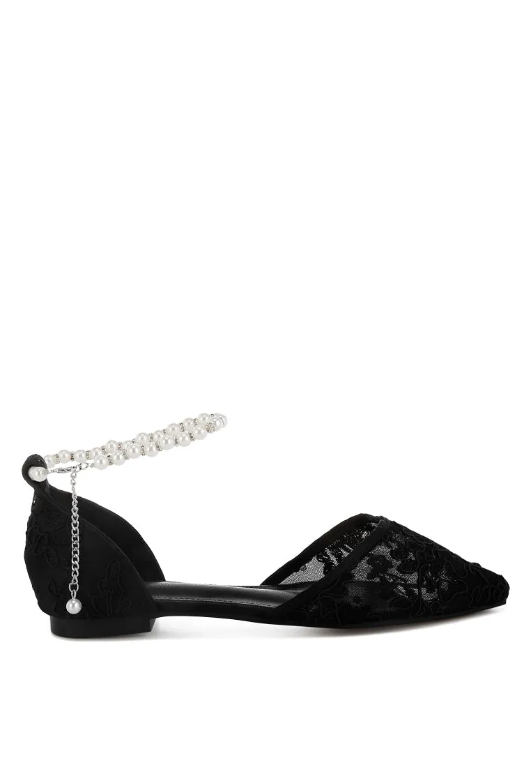 Shrami Pearl & Rhinestone Strap Flat Sandals