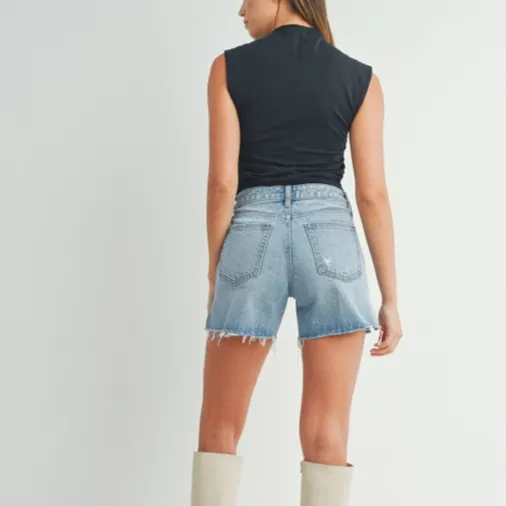 Side Slit Denim Shorts