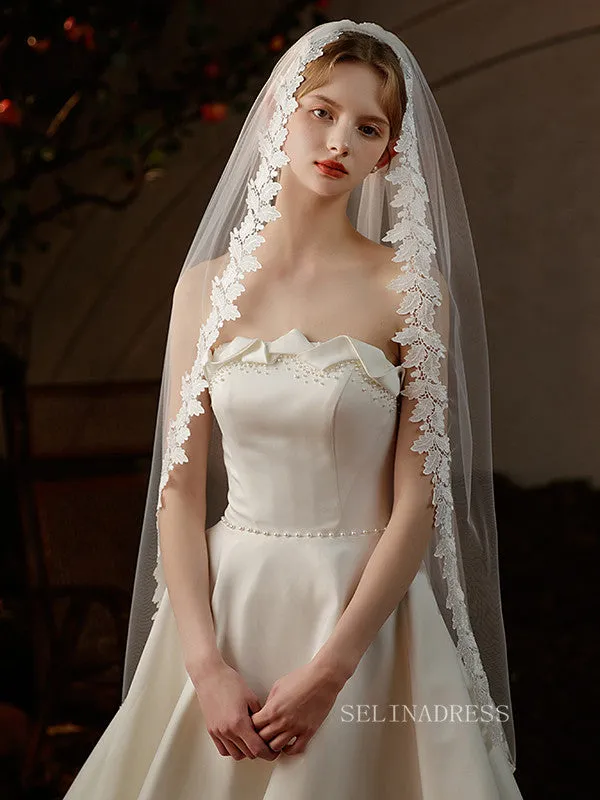 Single Layer French Appliqued Wedding Veils ALC023