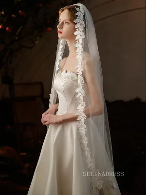 Single Layer French Appliqued Wedding Veils ALC023