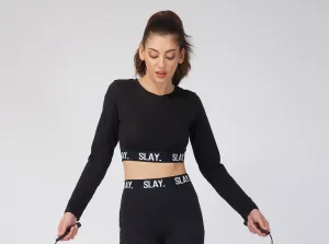 SLAY. Sport Women's Activewear Full Sleeves Black Crop Top