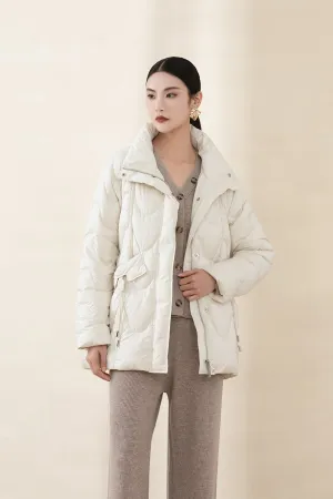 White Down Jacket with Big Pocket