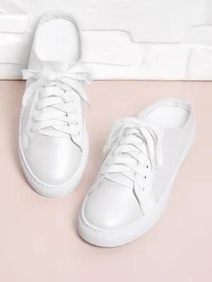 White Lace Up Mule Sneakers