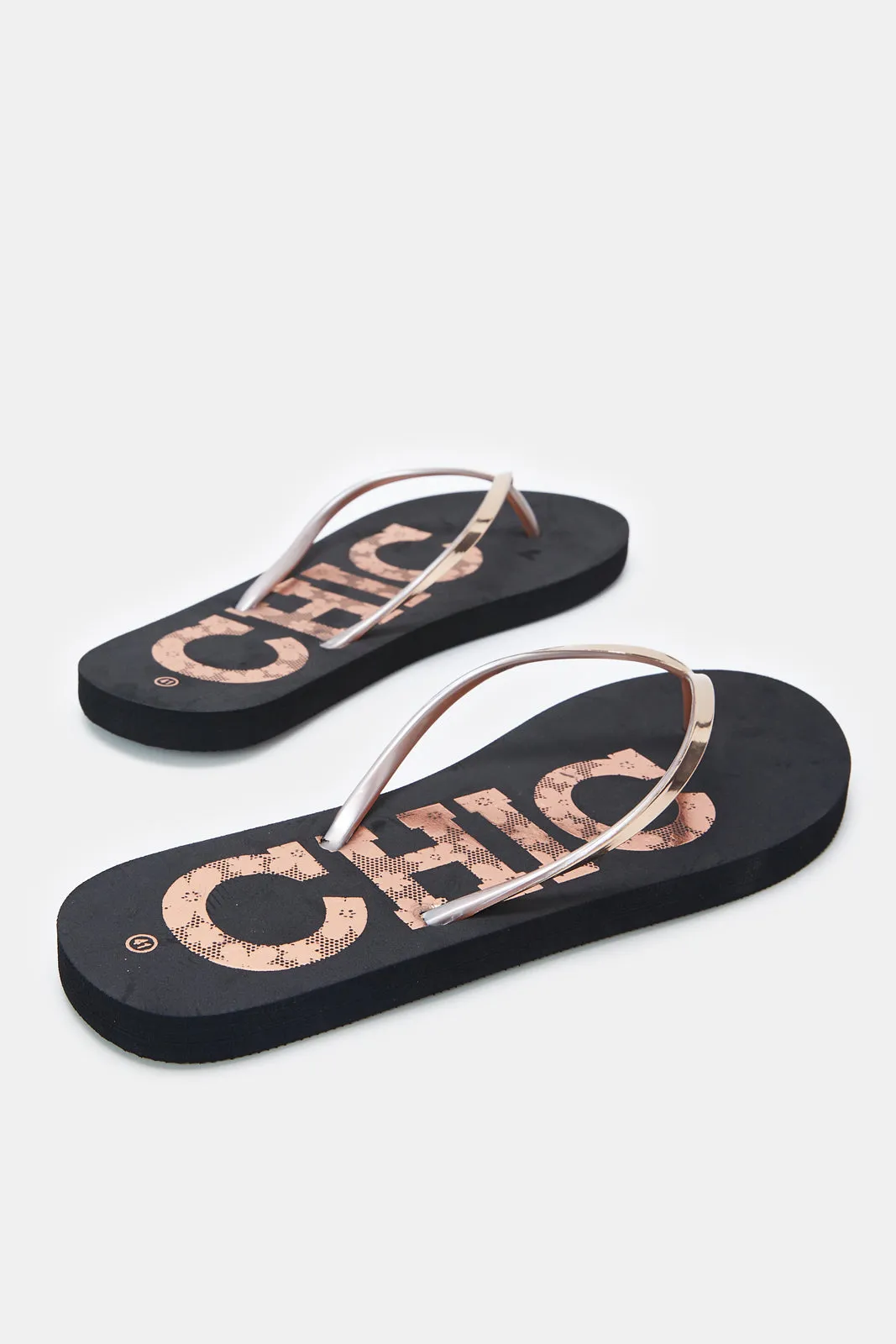 Women Black And Gold Chic Slogan Flip Flop