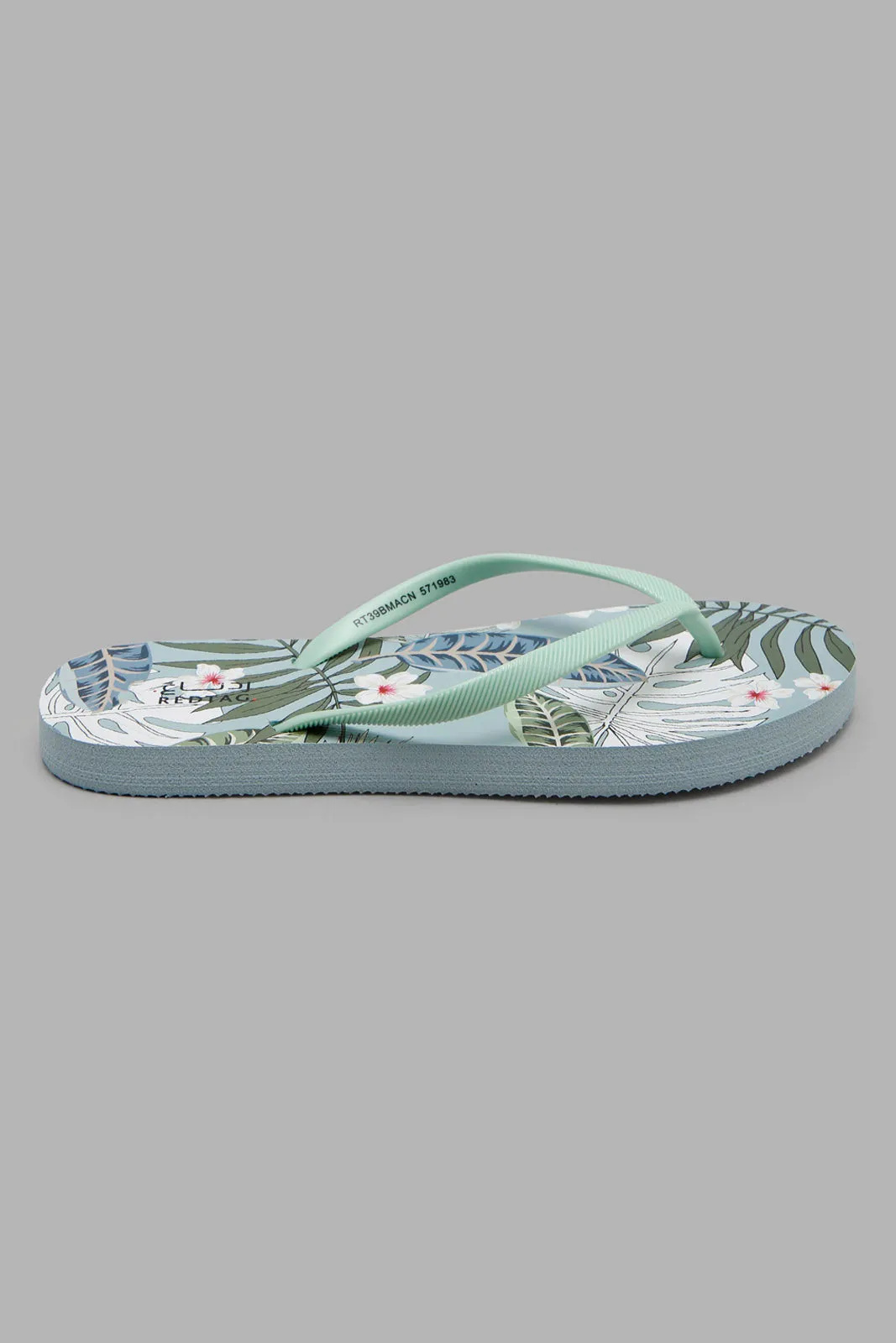 Women Mint Floral Print Flip Flop