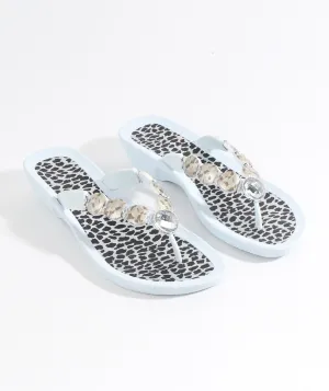 Women`s Wedge Heel Embellished Sandals - White